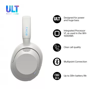 Headset Sony WH-ULT WEAR monaural, com fios & Bluetooth 5.2, ANC, bateria 50h (ANC desligado), carregamento USB-C, branco