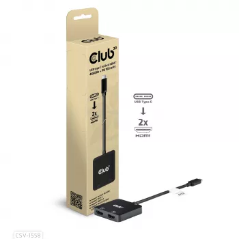 Hub CLUB3D USB-C® para HDMI™ duplo 4K60Hz M/F+PD3.0 100 W