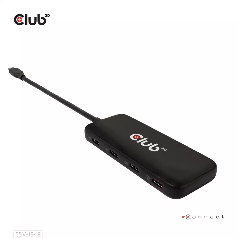 Club3D CSV-1548 hub USB-C, 4x USB-C 10 Gbps, 100W PD, preto