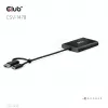 Divisor de vídeo Club 3D CSV-1478 USB Type-C (com adaptador USB-A) para DisplayPort duplo 4K60Hz, preto