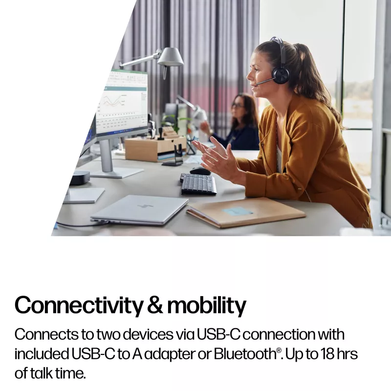 HP Poly Voyager Focus 2 Microsoft Teams Certified auscultadores USB-C-C + adaptador USB-C/A + base de carregamento