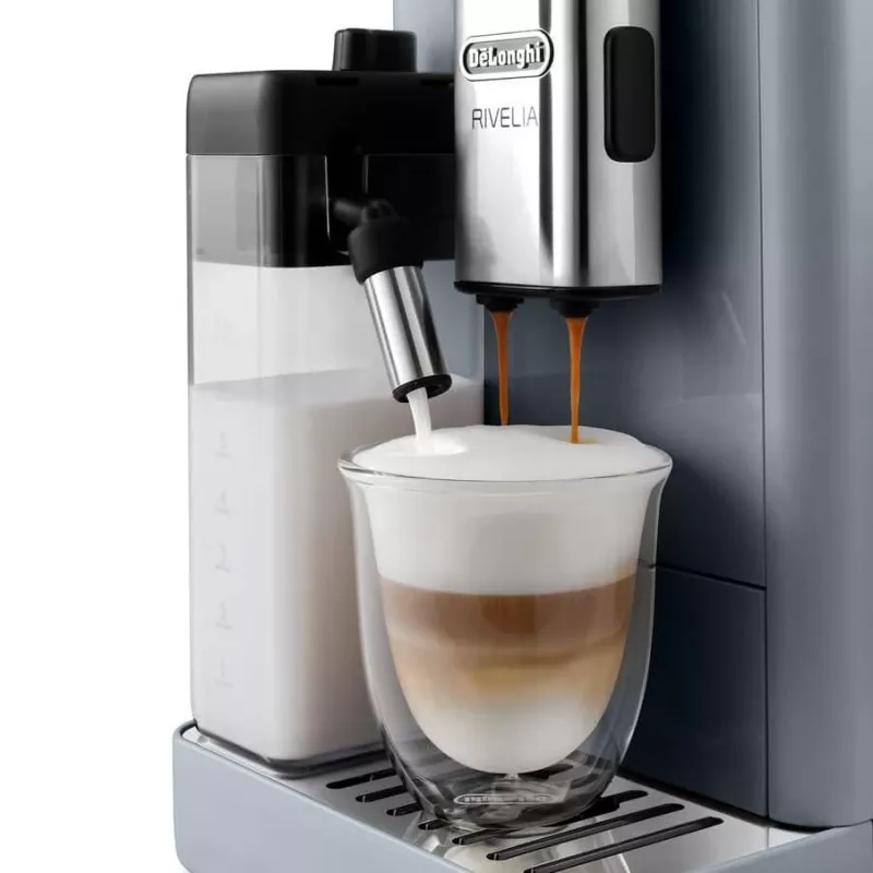 Máquina de café expresso De’Longhi Rivelia EXAM440.55.g — automática, depósito de água de 1,4 l, moinho de 250 g, 19 bar, ecrã tátil TFT