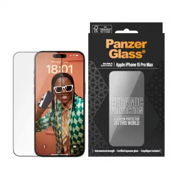 PanzerGlass ® Ceramic Protection para iPhone 15 Pro Max | Ultra-Wide Fit com EasyAligner