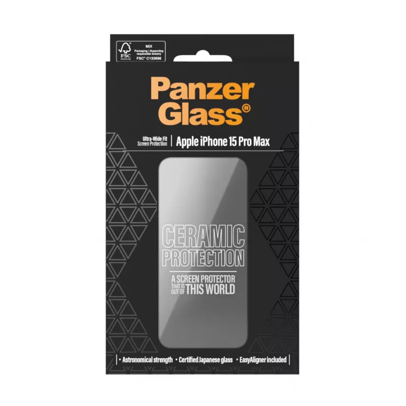 PanzerGlass ® Ceramic Protection para iPhone 15 Pro Max | Ultra-Wide Fit com EasyAligner