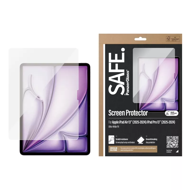 Película de proteção de ecrã PanzerGlass SAFE. by ® iPad Air 13'' (2024-2026) | iPad Pro 13'' (2024-2025) | Ultra-Wide Fit