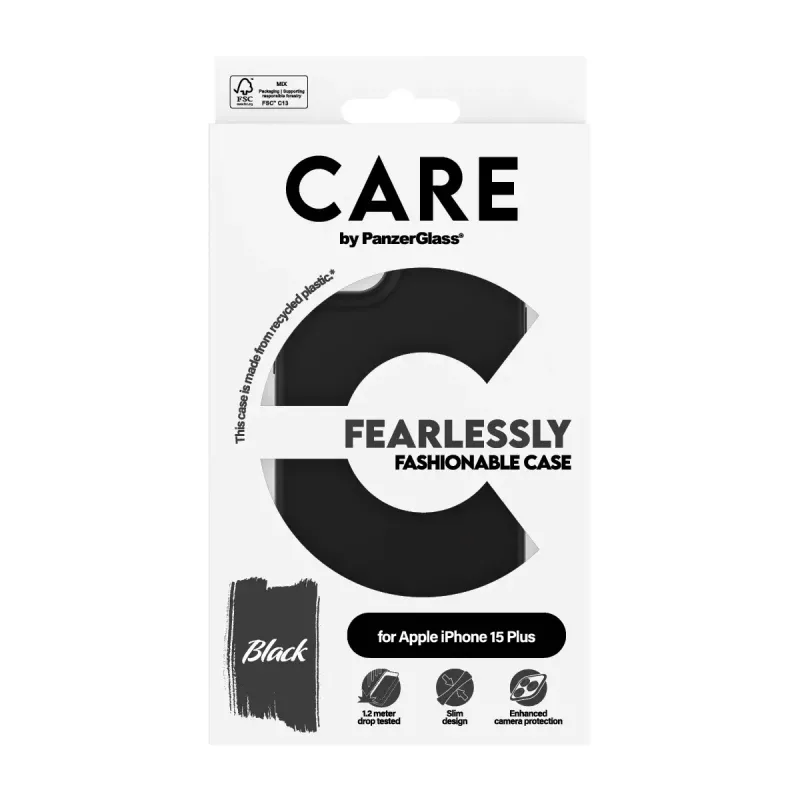 Capa PanzerGlass CARE by capa elegante preto iPhone 15 Plus transparente