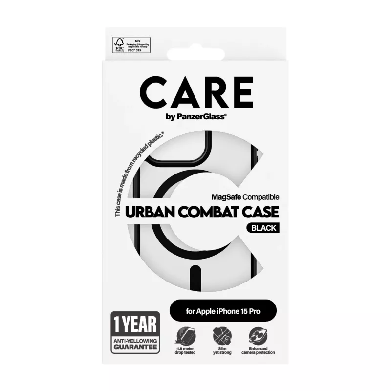 Capa PanzerGlass CARE™ by ® Urban Combat transparente com MagSafe preto para iPhone 15 Pro