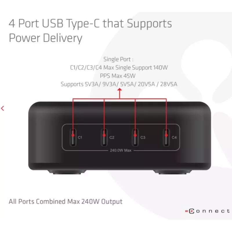 Carregador para dispositivos móveis CLUB3D CAC-1918 universal preto AC 4 portas USB Type-C