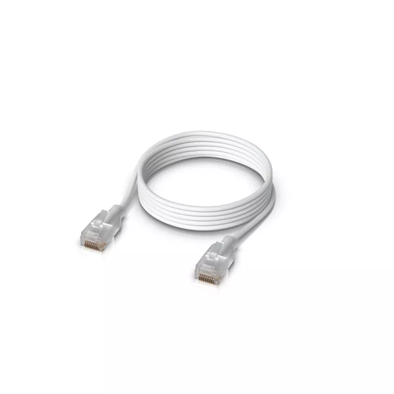 Cabo de rede patch UBIQUITI UACC-Cable-Patch-EL-1M-W — Cat6, 1 m, 2,5 GbE, PoE++ (4PPoE), translúcido, ficha RJ-45 macho–macho