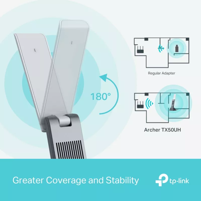 Adaptador USB sem fios TP-Link Archer AX3000 (Archer TX50UH) – Wi‑Fi 6 dual-band, USB 3.2 Gen1, até 3000 Mbps, antena interna, Windows 11