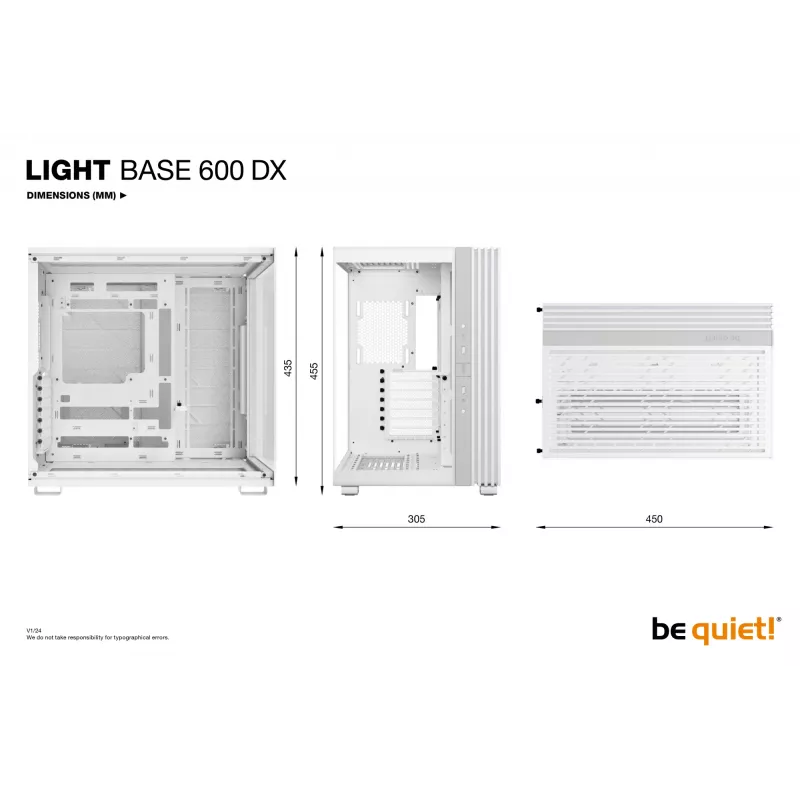 be quiet! Light Base 600 DX BGW66 caixa de PC Midi Tower, ATX/micro-ATX/Mini-ITX, painel lateral em vidro temperado, ARGB, USB-C, branca