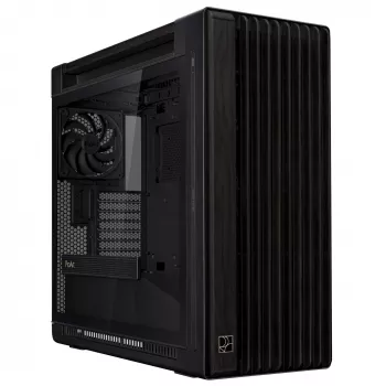 Caixa de PC ASUS ProArt PA602 Wood Edition Midi Tower preta — madeira, suporte ATX/EATX, vidro temperado, 4×3,5