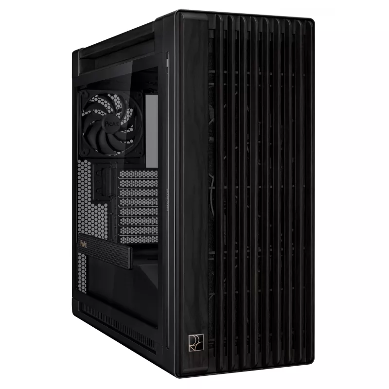 Caixa de PC ASUS ProArt PA602 Wood Edition Midi Tower preta — madeira, suporte ATX/EATX, vidro temperado, 4×3,5
