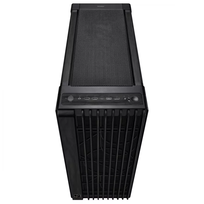 Caixa de PC ASUS ProArt PA602 Wood Edition Midi Tower preta — madeira, suporte ATX/EATX, vidro temperado, 4×3,5