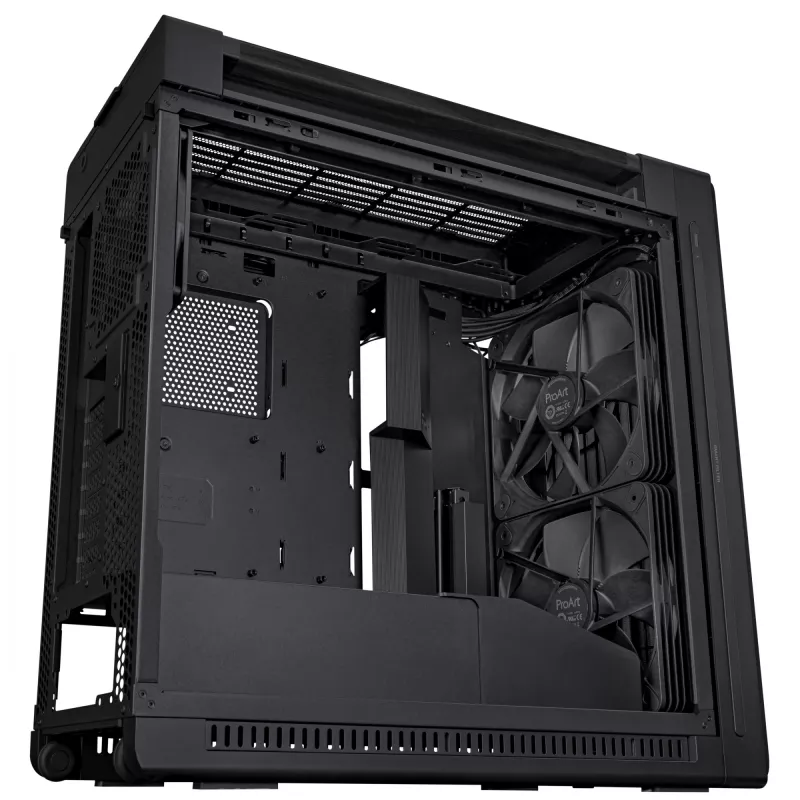 Caixa de PC ASUS ProArt PA602 Wood Edition Midi Tower preta — madeira, suporte ATX/EATX, vidro temperado, 4×3,5