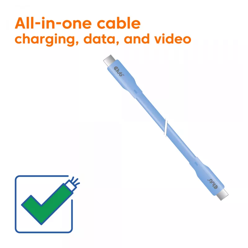 Cabo USB-C CLUB3D azul, 2 m, USB-C, USB-C, USB4 Gen 2x2, 20 Gbit/s, Azul