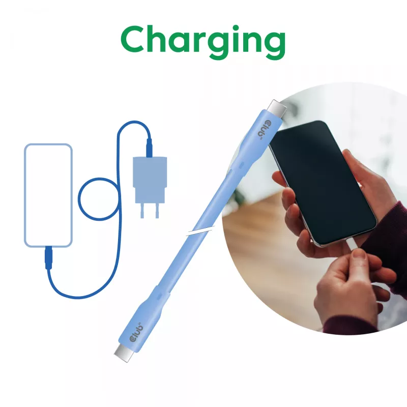 Cabo USB-C CLUB3D azul, 2 m, USB-C, USB-C, USB4 Gen 2x2, 20 Gbit/s, Azul
