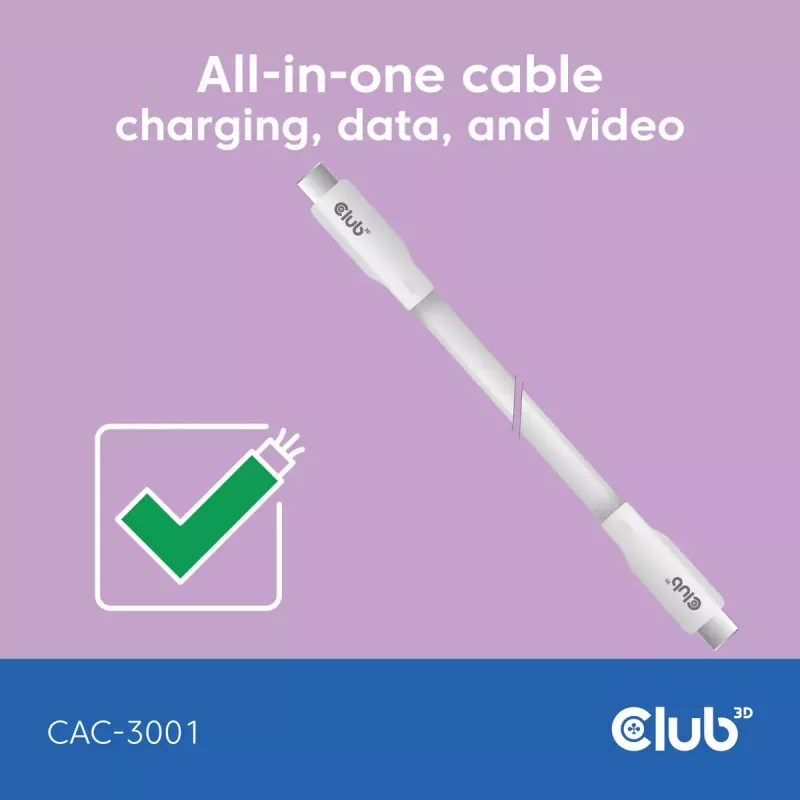 Cabo USB-C CLUB3D CAC-3001 2m USB4 Gen 3x2 branco