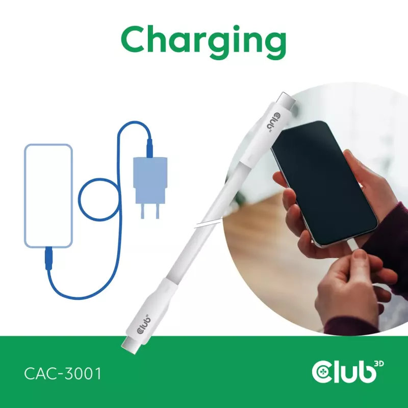 Cabo USB-C CLUB3D CAC-3001 2m USB4 Gen 3x2 branco