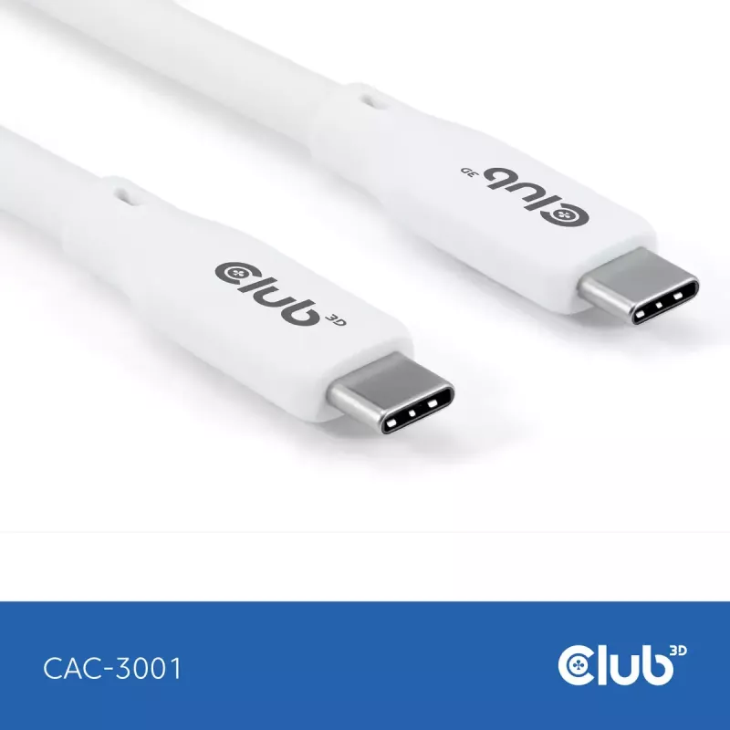 Cabo USB-C CLUB3D CAC-3001 2m USB4 Gen 3x2 branco