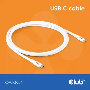 Cabo USB-C CLUB3D CAC-3001 2m USB4 Gen 3x2 branco