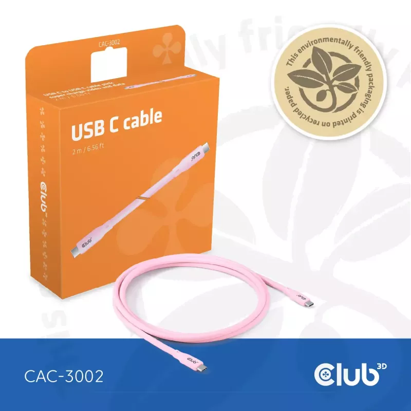Cabo USB-C CLUB3D CAC-3002 2m USB4 Gen 3x2 rosa
