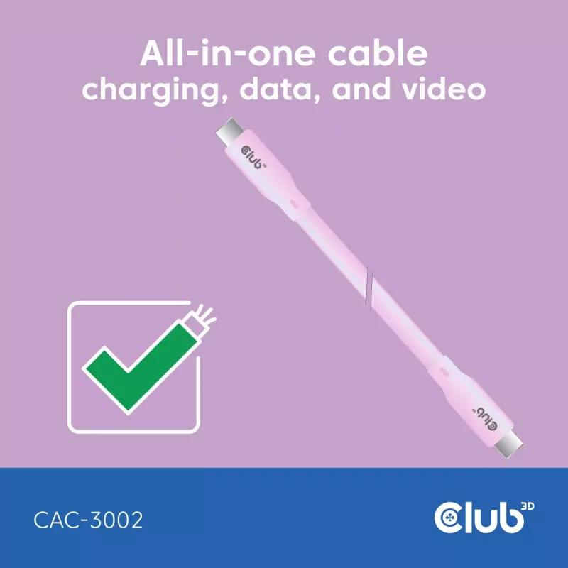 Cabo USB-C CLUB3D CAC-3002 2m USB4 Gen 3x2 rosa