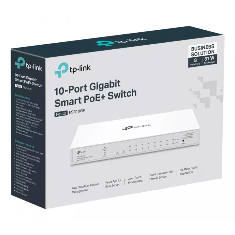 Switch de rede TP-Link FESTA FS310GP Managed L2/L2+ Gigabit Ethernet (10/100/1000) Power over Ethernet (PoE) 1U Branco