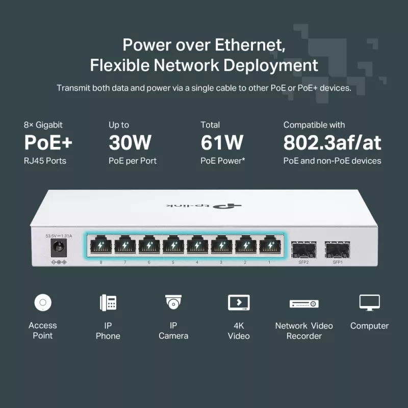 Switch de rede TP-Link FESTA FS310GP Managed L2/L2+ Gigabit Ethernet (10/100/1000) Power over Ethernet (PoE) 1U Branco