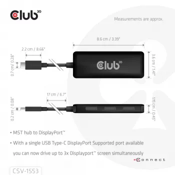 CLUB3D USB-C® para Triple DisplayPort™ 4K60Hz