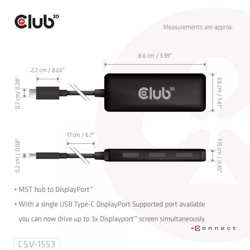 CLUB3D USB-C® para Triple DisplayPort™ 4K60Hz
