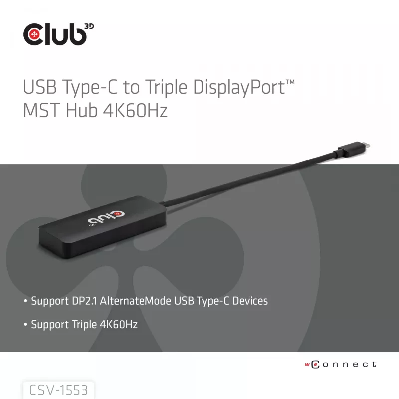 CLUB3D USB-C® para Triple DisplayPort™ 4K60Hz