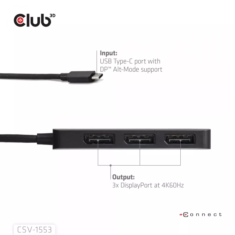 CLUB3D USB-C® para Triple DisplayPort™ 4K60Hz