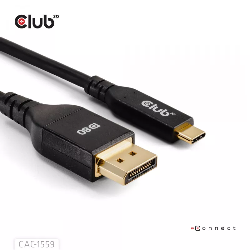 Cabo USB Type-C para DisplayPort 2.1, Club 3D CAC-1559, bidirecional, certificado VESA DP80, 1 m