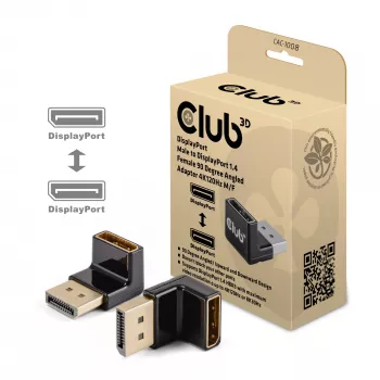 Adaptador club 3D DisplayPort macho para DisplayPort 1.4 fêmea 90° angular, suporta 4K@120Hz