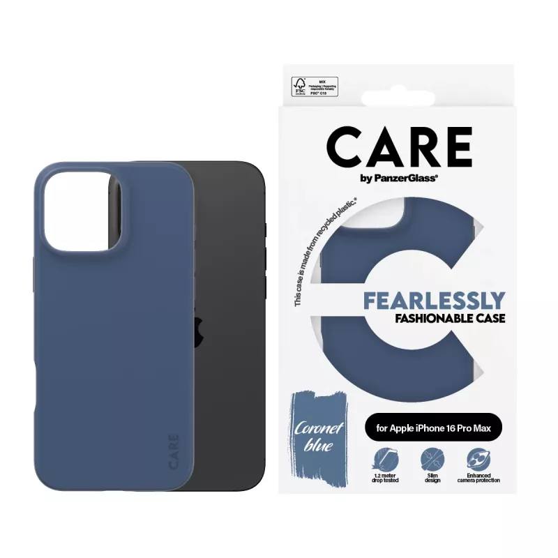 Capa PanzerGlass CARE by capa elegante azul iPhone 16 Pro Max transparente