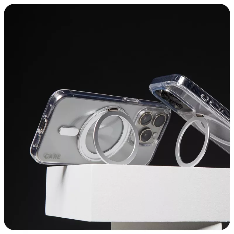 PanzerGlass CARE™ by ® Capa Transparente c. Kickstand prateado & MagSafe iPhone 16 Pro Max