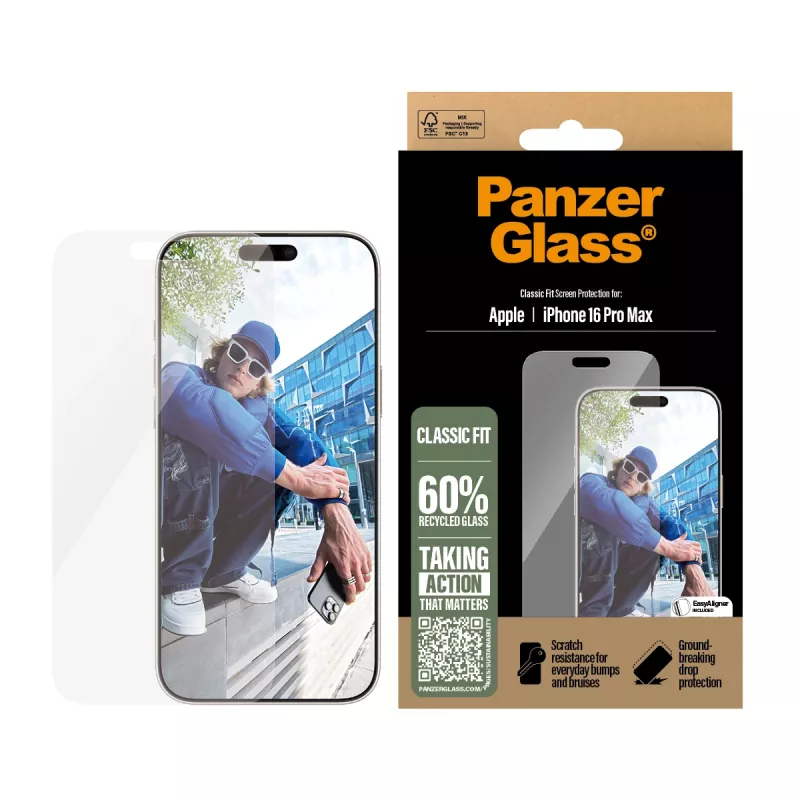 Película de proteção de ecrã PanzerGlass ® iPhone 16 Pro Max | Classic Fit