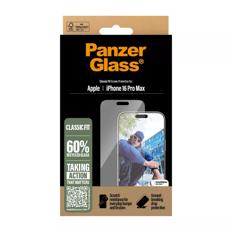 Película de proteção de ecrã PanzerGlass ® iPhone 16 Pro Max | Classic Fit