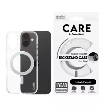 PanzerGlass CARE™ by ® Capa Transparente com Kickstand prateado & MagSafe iPhone 16