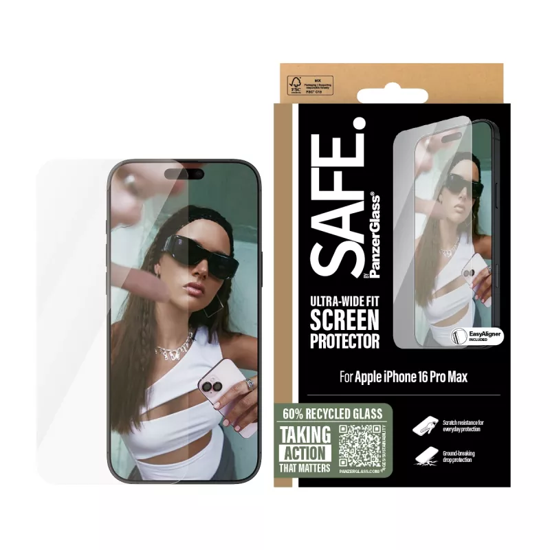 Película de proteção de ecrã PanzerGlass SAFE. by ® iPhone 16 Pro Max | Ultra-Wide Fit