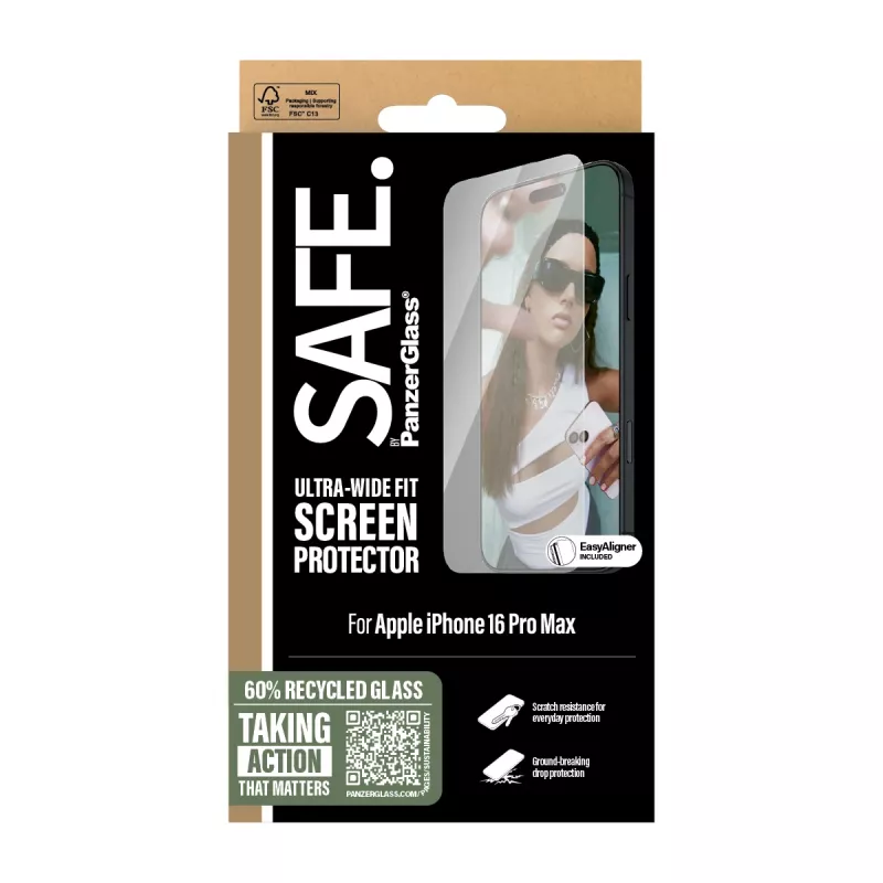 Película de proteção de ecrã PanzerGlass SAFE. by ® iPhone 16 Pro Max | Ultra-Wide Fit
