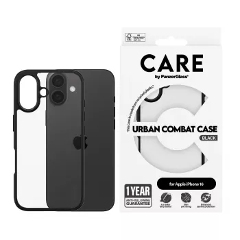 PanzerGlass CARE™ by ® Capa Urban Combat Transparente com moldura preta iPhone 16