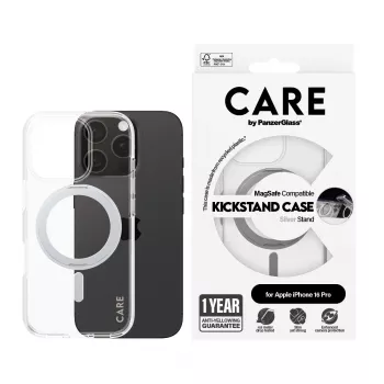 PanzerGlass CARE™ by ® Capa Transparente com Kickstand prateado & MagSafe iPhone 16 Pro