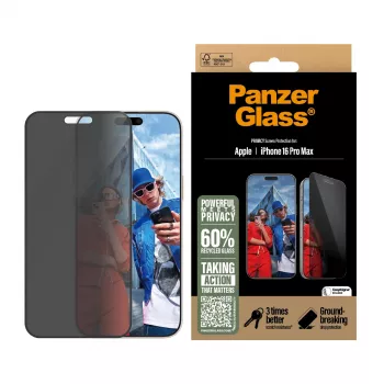 Proteção de ecrã de privacidade PanzerGlass ® iPhone 16 Pro Max | Ultra-Wide Fit com EasyAligner