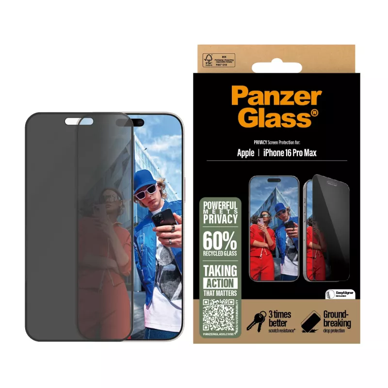 Proteção de ecrã de privacidade PanzerGlass ® iPhone 16 Pro Max | Ultra-Wide Fit com EasyAligner