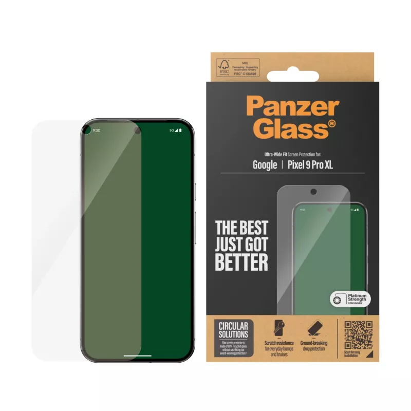 Película protetora de ecrã PanzerGlass® Google Pixel 9 Pro XL | Ultra-Wide Fit