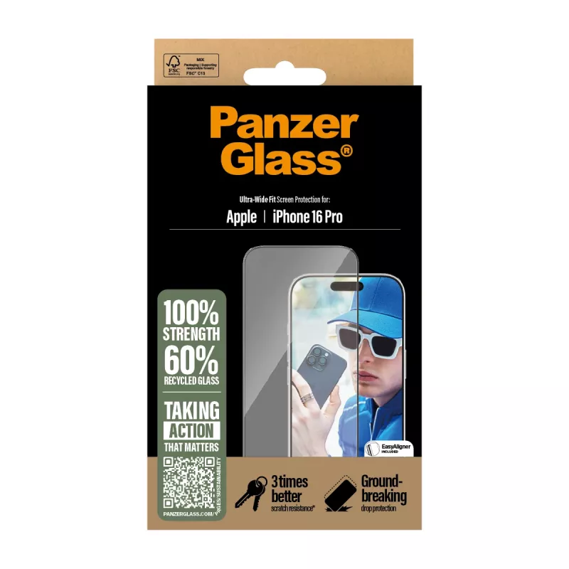 Película protetora de ecrã PanzerGlass ® iPhone 16 Pro | Ultra-Wide Fit