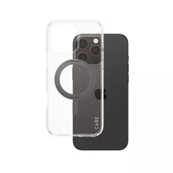 Capa PanzerGlass CARE™ by ® transparente com suporte preto e MagSafe para iPhone 16 Pro Max