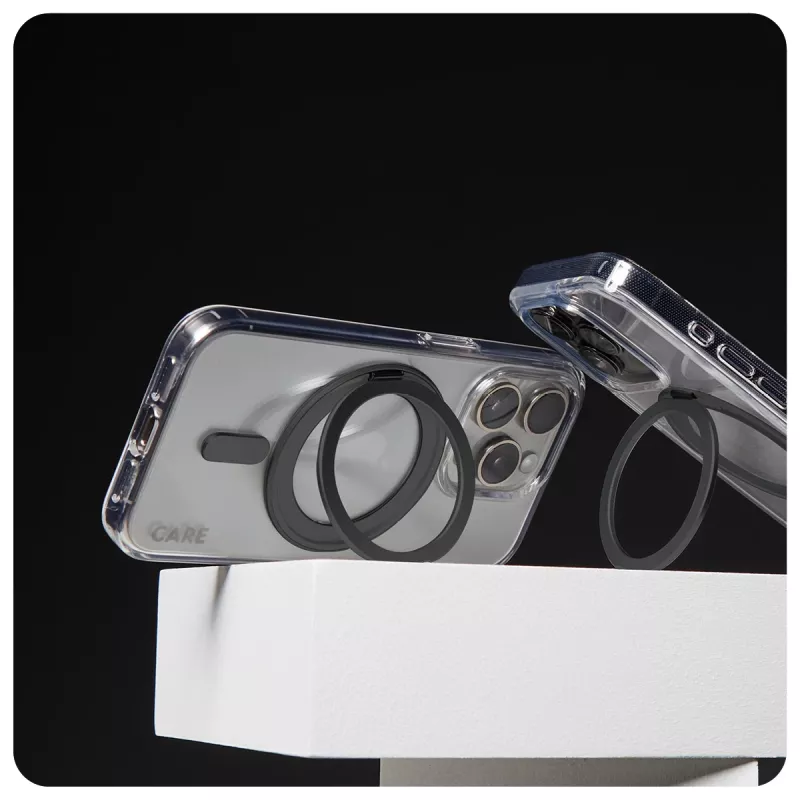 Capa PanzerGlass CARE™ by ® transparente com suporte preto e MagSafe para iPhone 16 Pro Max